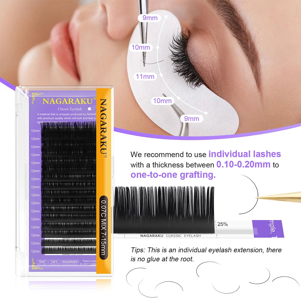 Extensions de Cils Individuels NAGARAKU – Cils Naturels Doux en Soie Synthétique | Haute Qualité Maquillage Pro🚚 Livraison rapide FelizShop