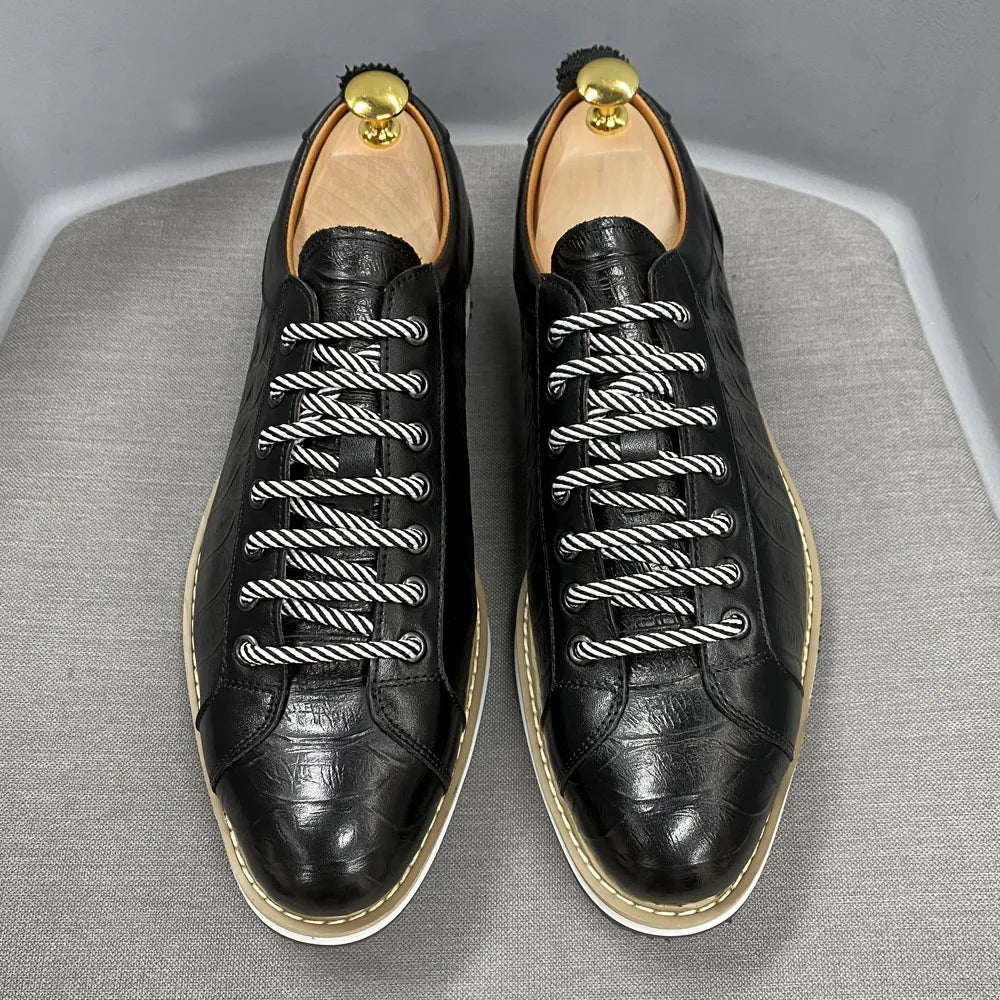 Chaussures casual homme style européen — En cuir véritable de vachette — Vert ou noir — Design luxueux à imprimé crocodile — Chaussures plates streetwear🚚 Livraison rapide en 8 à 12 jours ouvrés depuis la Fra FelizShop