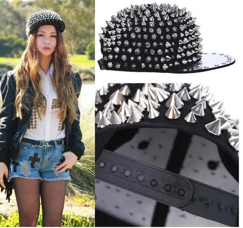 Casquette Homme Punk Rock – Snapback Cloutée Style Hip-Hop FelizShop