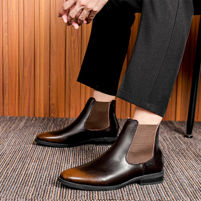 Bottines basses en cuir pour homme — Design élégant et raffiné — Bottes Chelsea montantes habillées, chaussures formelles en cuir🚚 Livraison rapide en 8 à 12 jours ouvrés depuis la France FelizShop