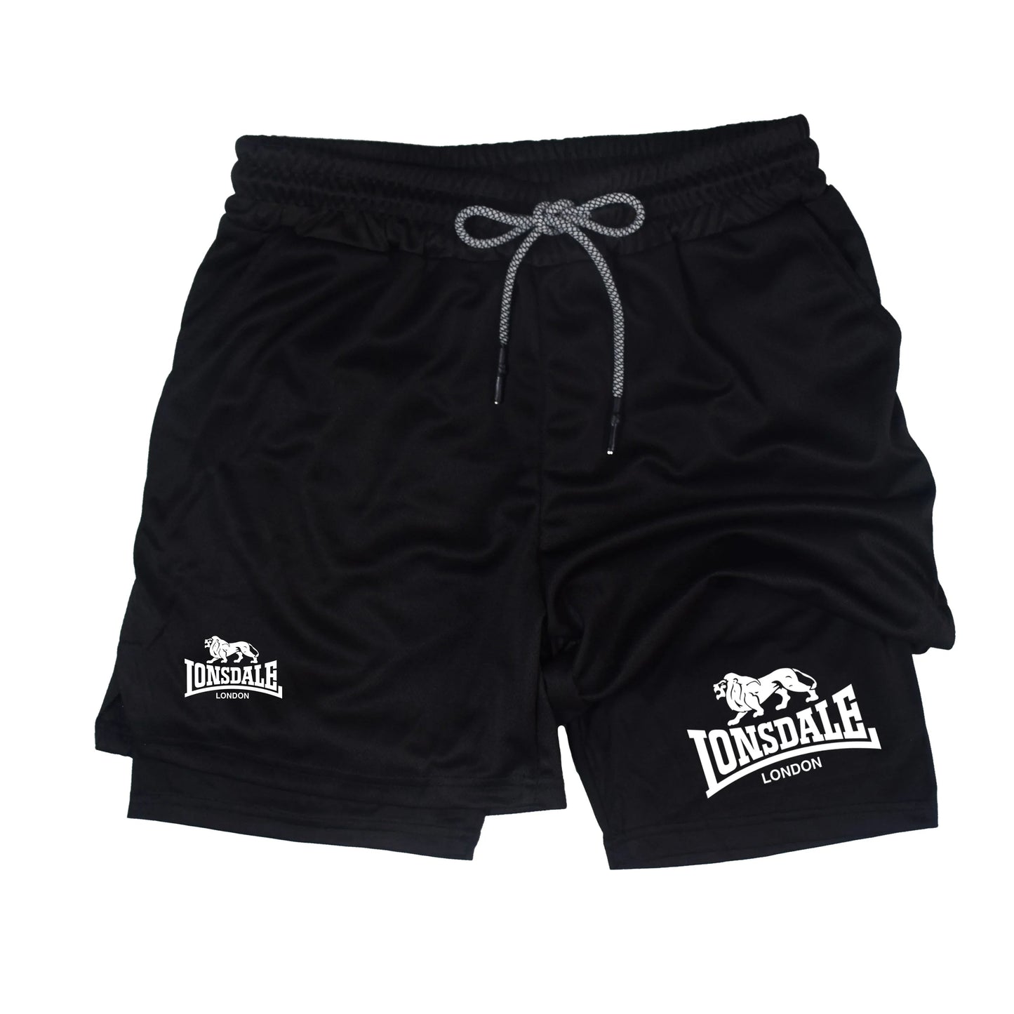 2 in 1 Running Shorts Men Workout Lonsdale Compression Shorts with Phone Pocket Towel Loop Summer Sport Athletic Activewear 🚚 Livraison rapide en 8 à 12 jours ouvrés depuis la France FelizShop