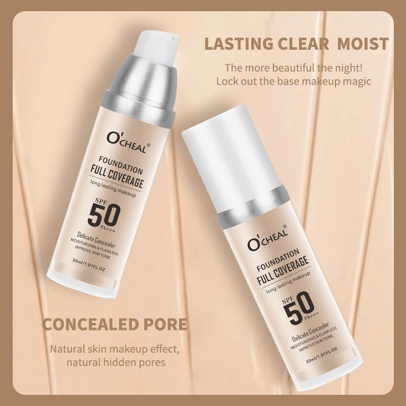 Fond de Teint Liquide O’CHEAL SPF 50 PA+++ – Haute Couvrance & Hydratation | Teint Lumineux & Unifié Longue Tenue🚚 Livraison rapide 5 à 9 jours ouvrés FelizShop