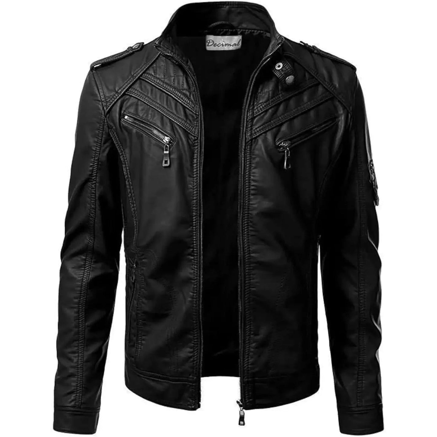 Men's Black Faux Leather Biker Jacket - Slim Fit Vintage Style Motorcycle PU Leather Jacket FelizShop