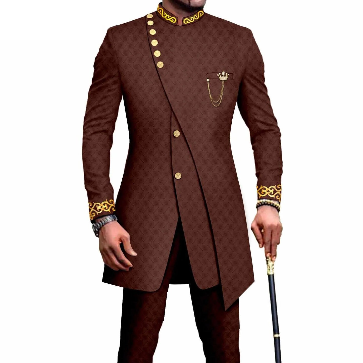 Costume Africain Homme – Blazer Brodé & Pantalon Slim FelizShop