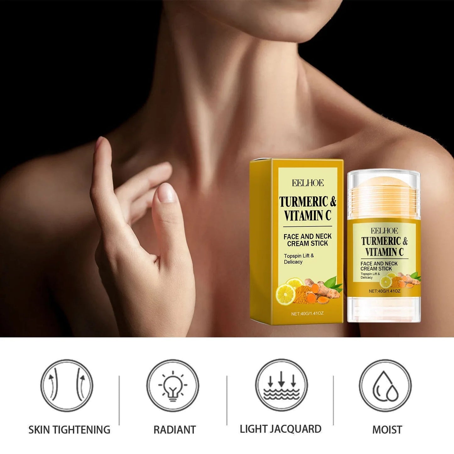 Stick Crème Visage & Cou au Curcuma – Raffermissant, Éclaircissant & Hydratant | Anti-Rides & Anti-Lignes du Cou🚚 Livraison rapide FelizShop