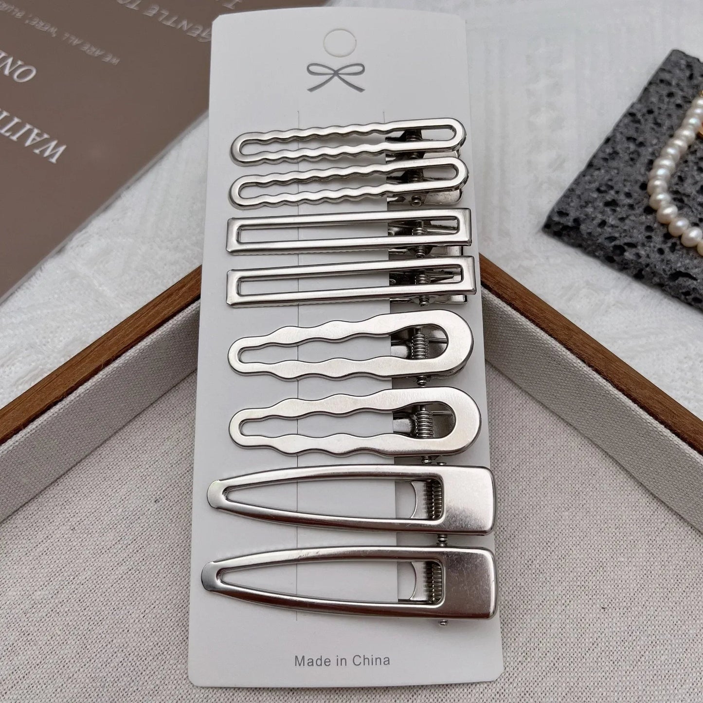 Lot de 8 Barrettes Cheveux Métal Argentées – Style Coréen & Géométrique FelizShop