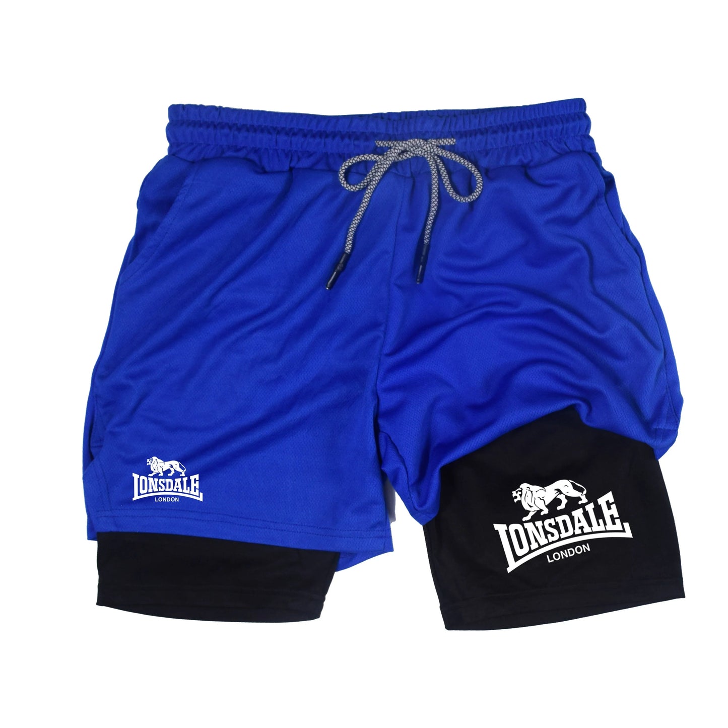 2 in 1 Running Shorts Men Workout Lonsdale Compression Shorts with Phone Pocket Towel Loop Summer Sport Athletic Activewear 🚚 Livraison rapide en 8 à 12 jours ouvrés depuis la France FelizShop