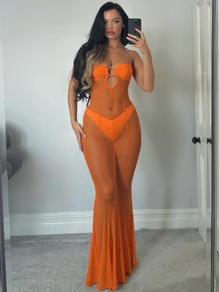 Robe longue en mesh élégante Nibber pour femmes — Mode sexy transparente — Robe maxi pour soirée, fête, streetwear — Nouveauté 2023 🚚 Livraison rapide en 8 à 12 jours ouvrés depuis la France FelizShop