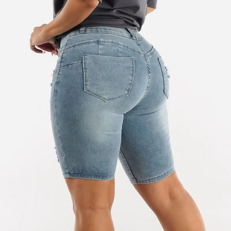 Short en Jean Femme – Taille Haute, Effet Push-Up, Tissu Élastique, Coupe Slim Déchirée, Look Mode & Féminin🚚 Livraison rapide en 8 à 12 jours ouvrés depuis la France FelizShop
