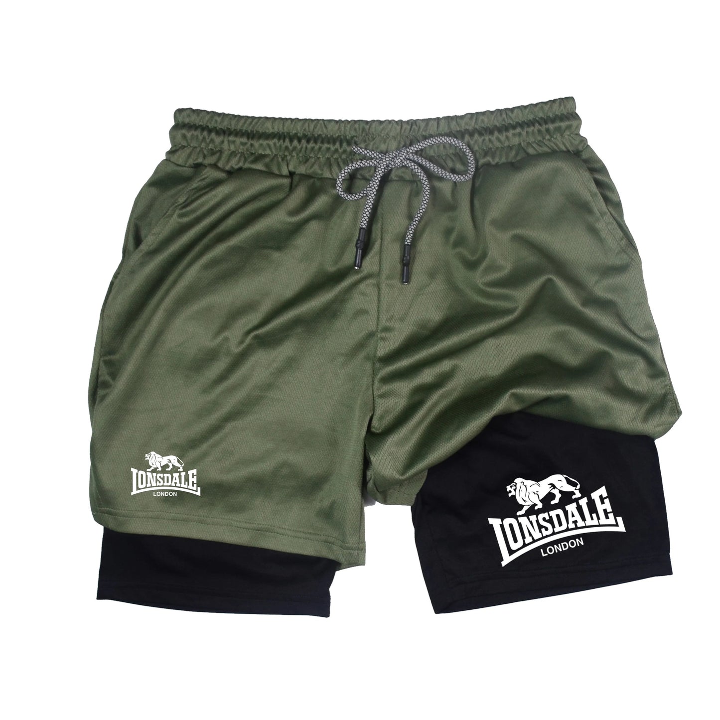 2 in 1 Running Shorts Men Workout Lonsdale Compression Shorts with Phone Pocket Towel Loop Summer Sport Athletic Activewear 🚚 Livraison rapide en 8 à 12 jours ouvrés depuis la France FelizShop