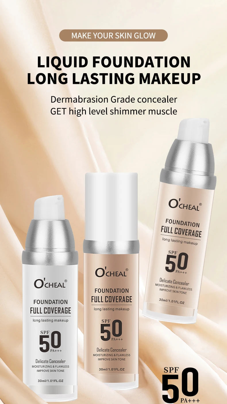 Fond de Teint Liquide O’CHEAL SPF 50 PA+++ – Haute Couvrance & Hydratation | Teint Lumineux & Unifié Longue Tenue🚚 Livraison rapide 5 à 9 jours ouvrés FelizShop