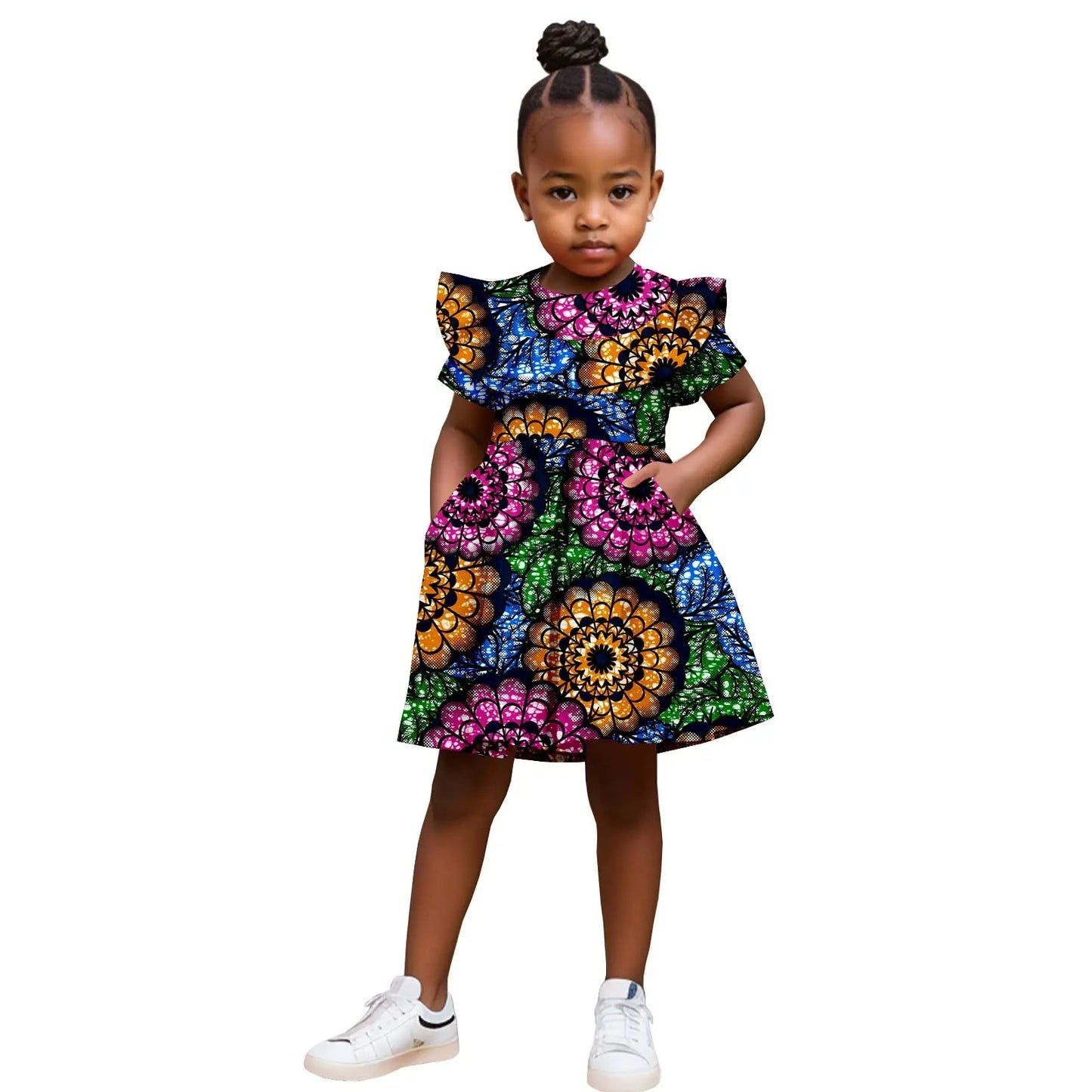 Robe Africaine Fille – Imprimé Wax Dashiki à Volants Été FelizShop