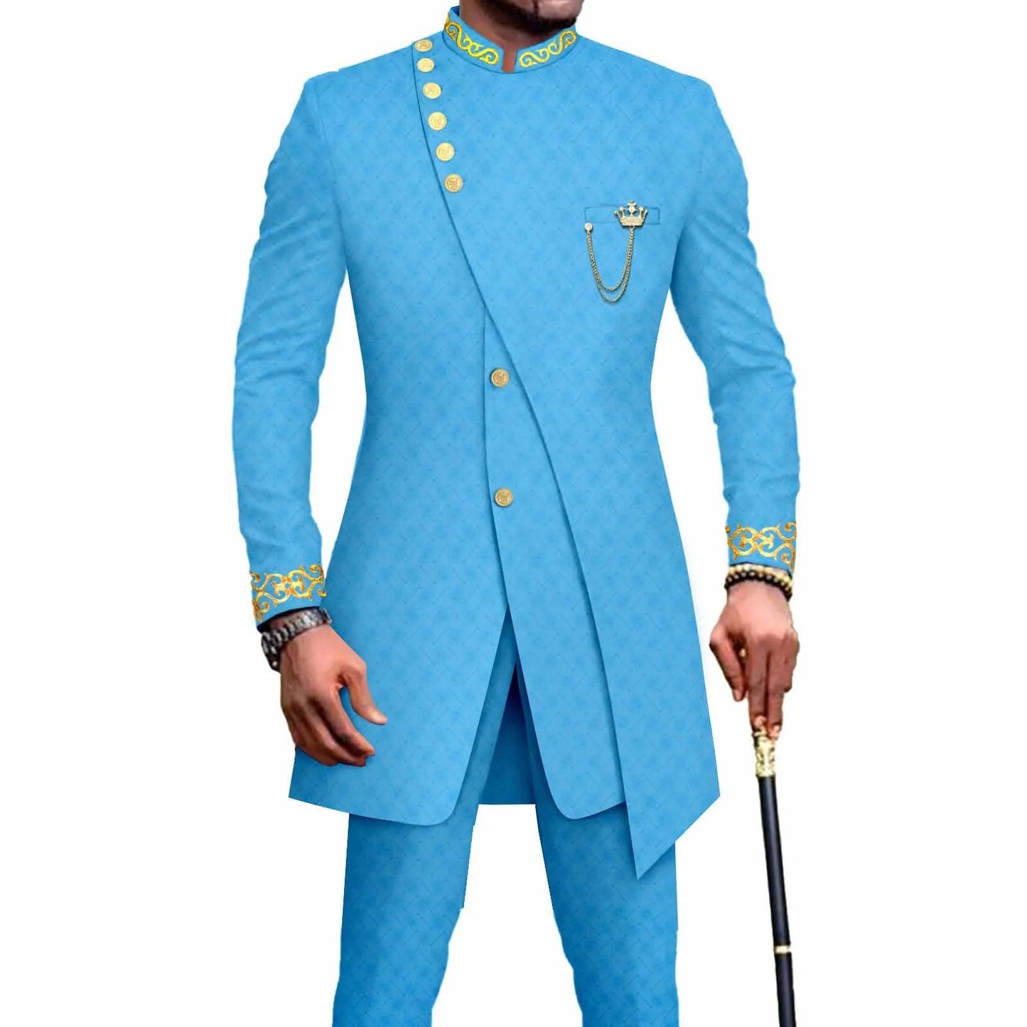 Costume Africain Homme – Blazer Brodé & Pantalon Slim FelizShop