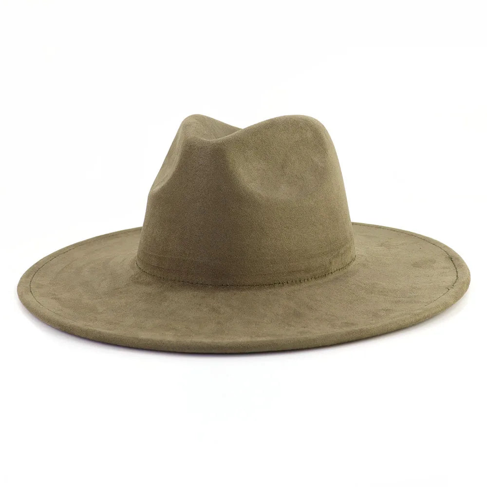 9.5 CM Big Brim Jazz Fedora Hats Men Suede Fabric Heart Top Felt Cap Women Luxury Designer Brand Party Green Fascinator Hats FelizShop