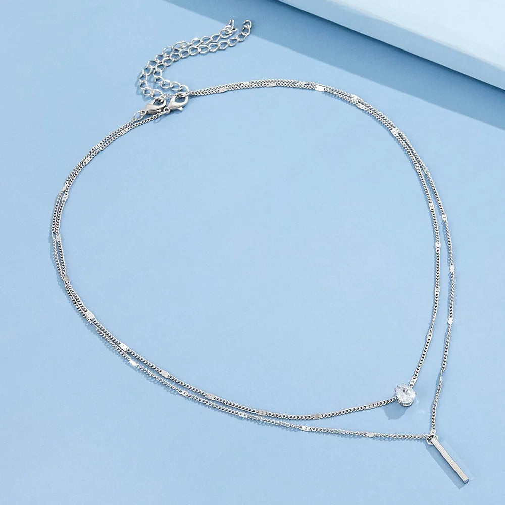 Collier pendentif tendance pour femme – Choker à chaînes multiples avec zircon brillant, bijou mode pour soirée, cadeau élégant.🚚 Livraison rapide en 8 à 12 jours ouvrés depuis la France FelizShop
