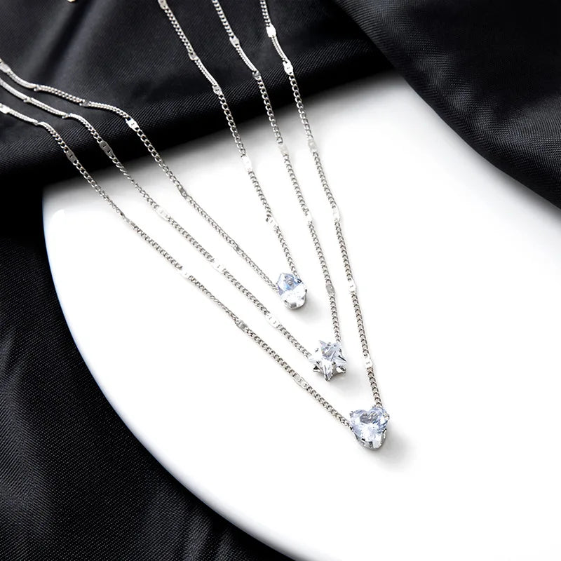 Collier pendentif tendance pour femme – Choker à chaînes multiples avec zircon brillant, bijou mode pour soirée, cadeau élégant.🚚 Livraison rapide en 8 à 12 jours ouvrés depuis la France FelizShop