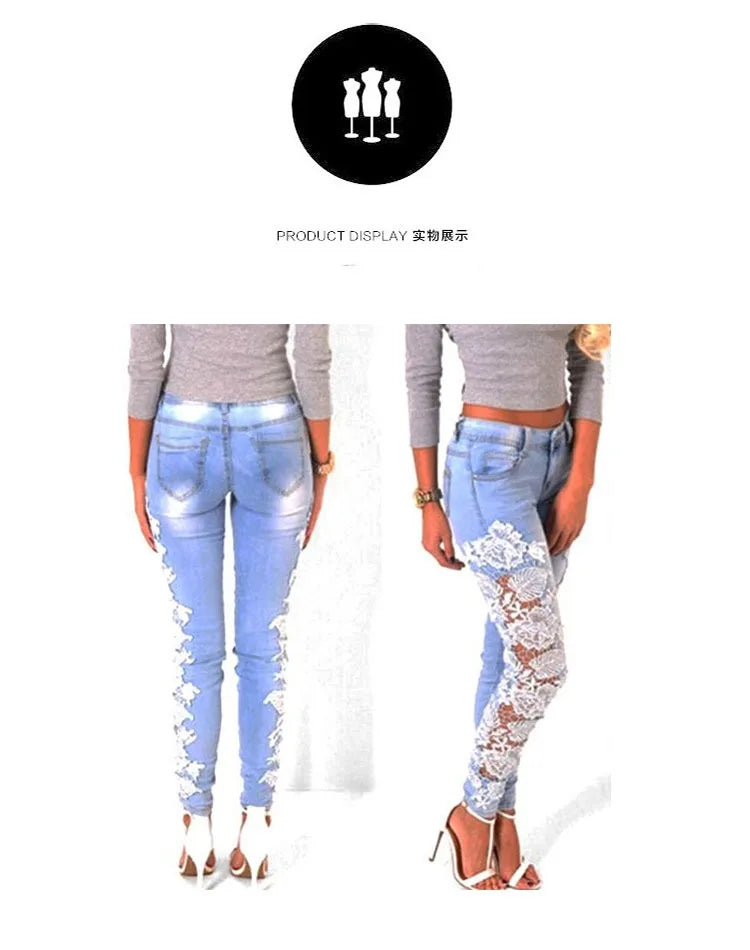 Jean Mom Dentelle Femme – Taille Haute | Coupe Skinny & Effet Bodycon
Tailles : 24 à 32 (US) – tailles européennes correspondantes
Longueur : cheville (ankle length)
Matière : denim avec détails en dentelle, boutons e FelizShop