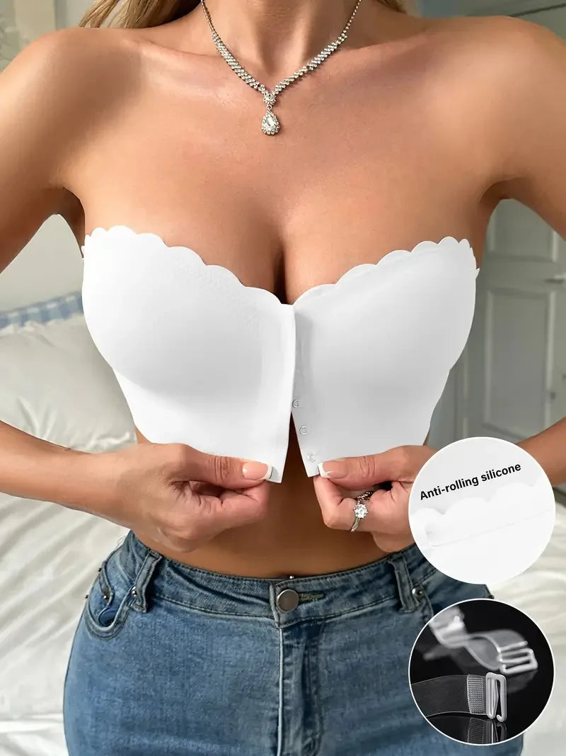 Soutien-gorge sans armature à fermeture frontale – Lisse, respirant, confortable – Couleur unie – Effet push-up, invisible sans traces
🚚 Livraison rapide en 8 à 12 jours ouvrés depuis la France FelizShop