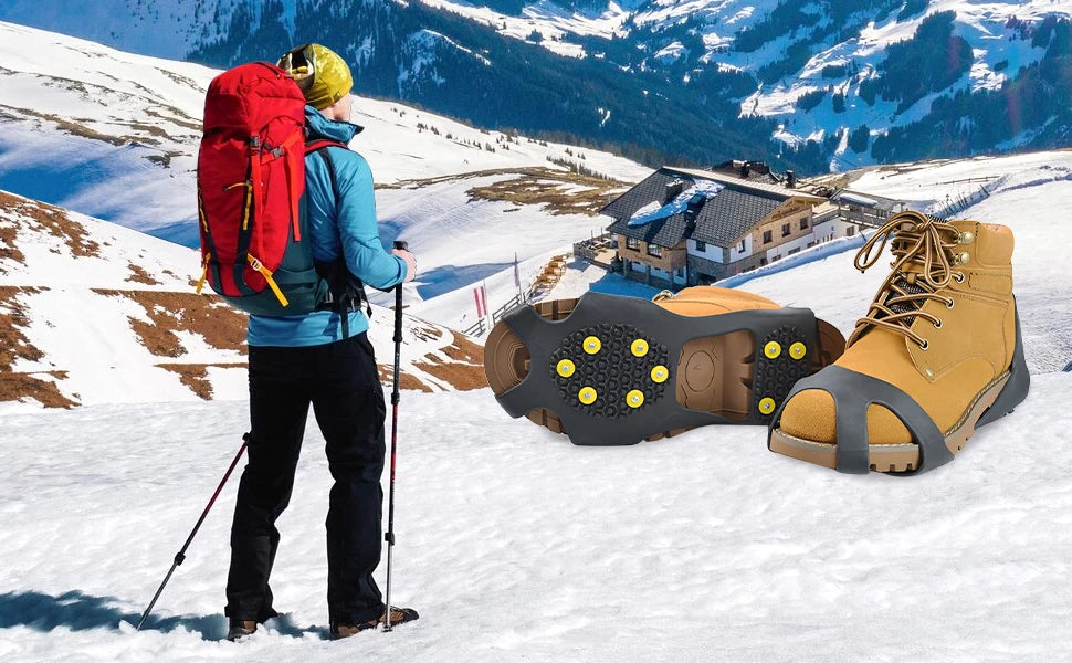 Crampons Antidérapants 10 Pointes – Griffe de Neige Universelle pour Chaussures, Randonnée, Alpinisme et Marche en Extérieur, Unisexe FelizShop
