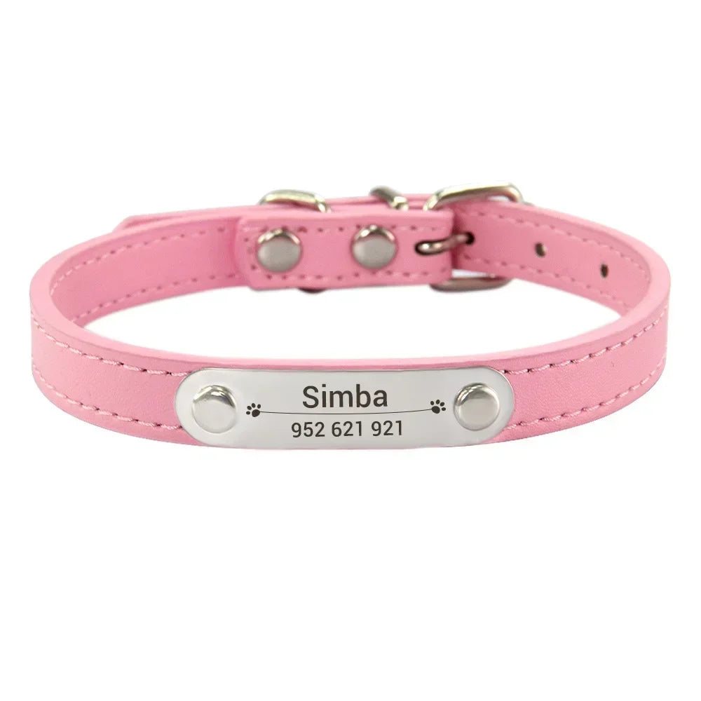 Collier Personnalisé pour Chien & Chat – Gravure Nom + Anti-Perte – Simili Cuir Rose (Taille S à L) 🚚 Livraison rapide en 8 à 12 jours ouvrés depuis la France FelizShop