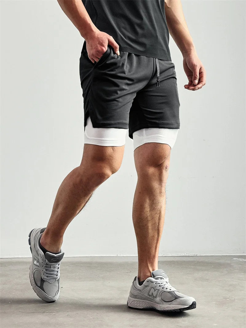 Shorts de compression homme avec poche téléphone — Sports, boucle serviette, entraînement gym — Imprimé été 2 en 1🚚 Livraison rapide en 8 à 12 jours ouvrés depuis la France FelizShop