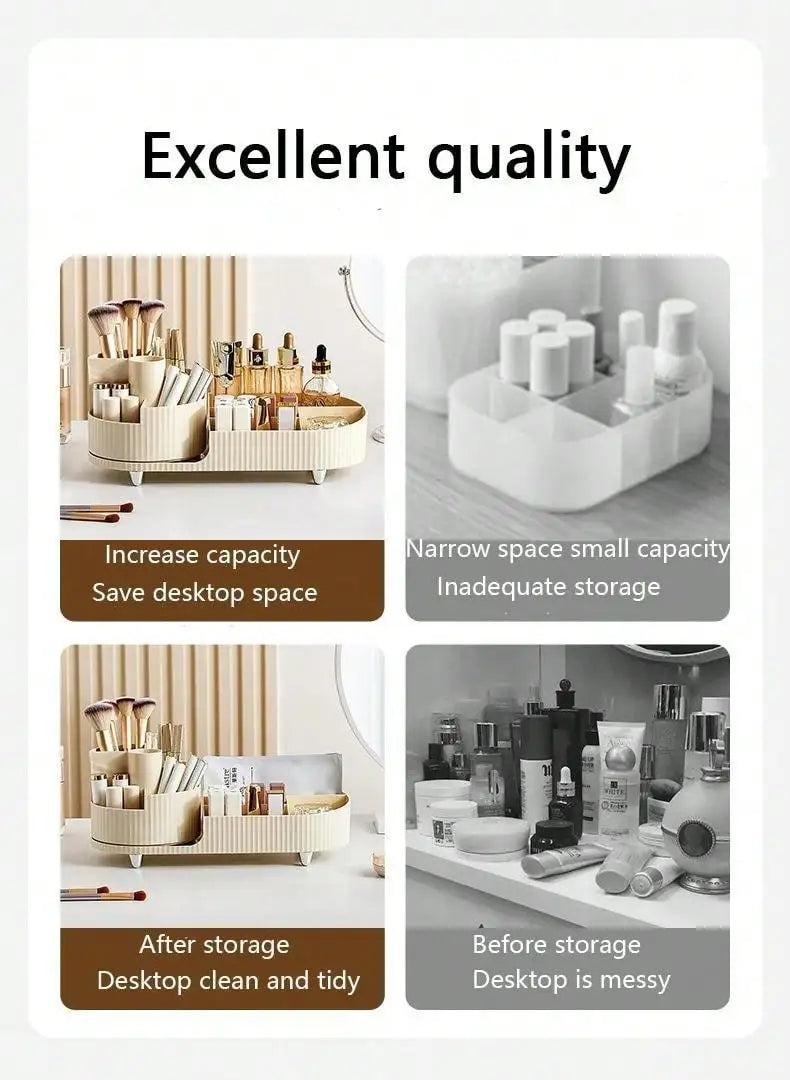 Organisateur de Maquillage Rotatif – Grande Capacité & Support Pinceaux – Rangement Élégant pour Coiffeuse🚚 Livraison rapide en 8 à 12 jours ouvrés depuis la France FelizShop