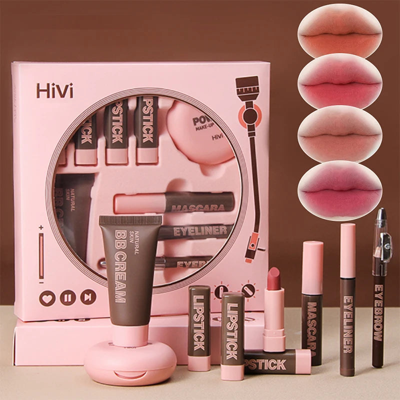 Coffret Maquillage HiVi Édition Limitée – Cadeau de Saint-Valentin pour Femme | Rouge à Lèvres, Poudre, Fixateur & Plus🚚 Livraison rapide FelizShop