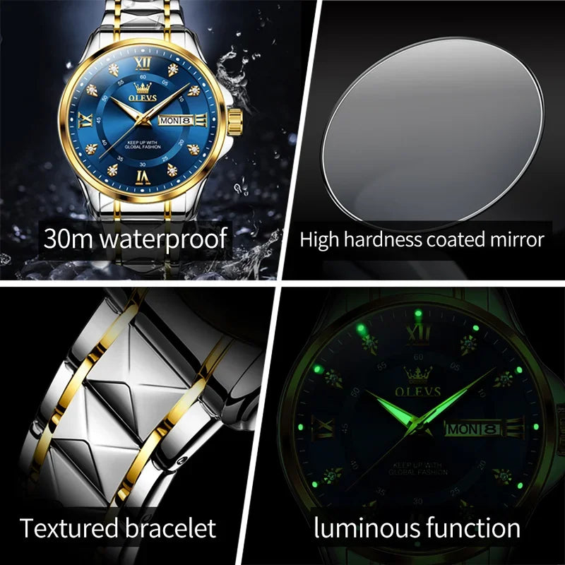Montres Couple OLEVS 2906 – Montre Homme & Femme Quartz Luxe Étanche Acier FelizShop