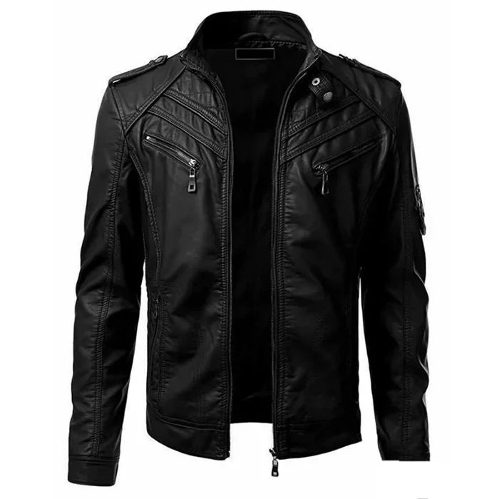 Men's Black Faux Leather Biker Jacket - Slim Fit Vintage Style Motorcycle PU Leather Jacket FelizShop