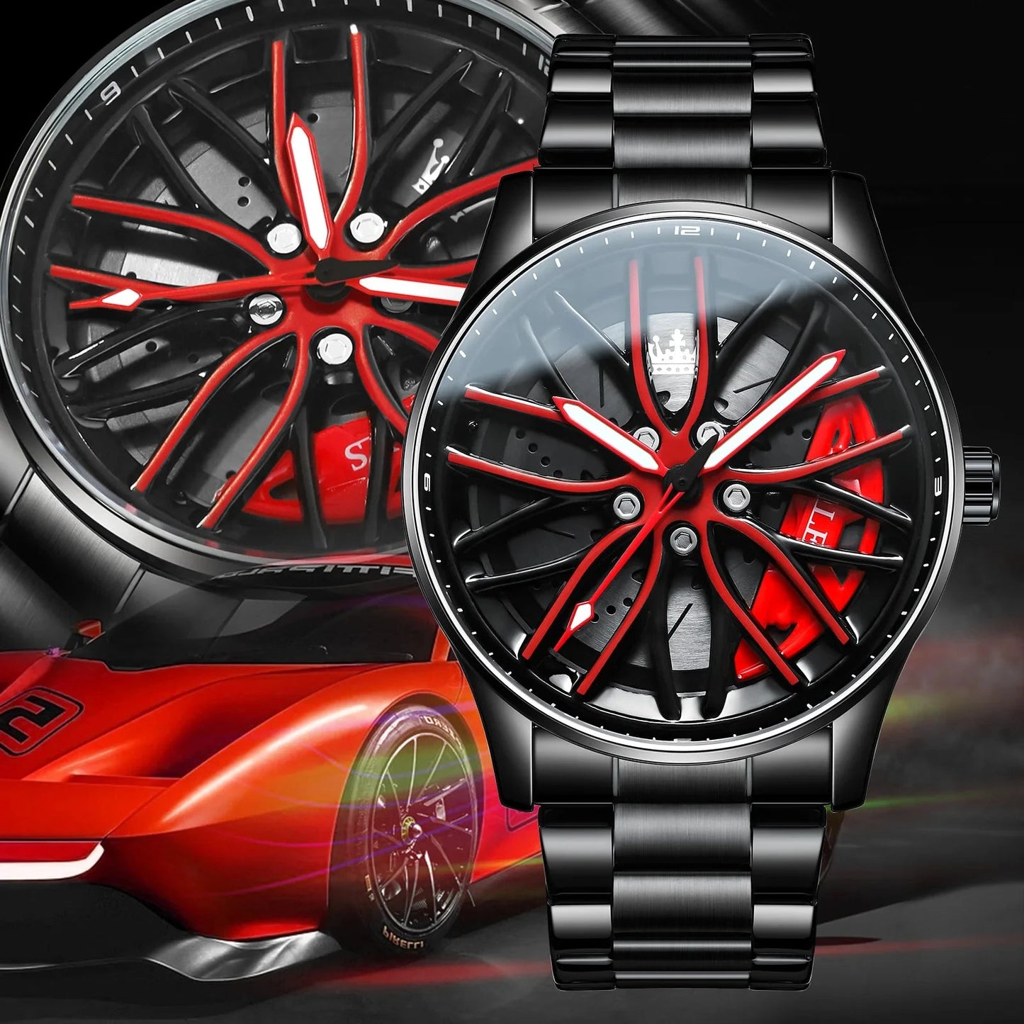Montre Homme Sport Luxe – Quartz Acier Inoxydable Design Jante de Voiture FelizShop