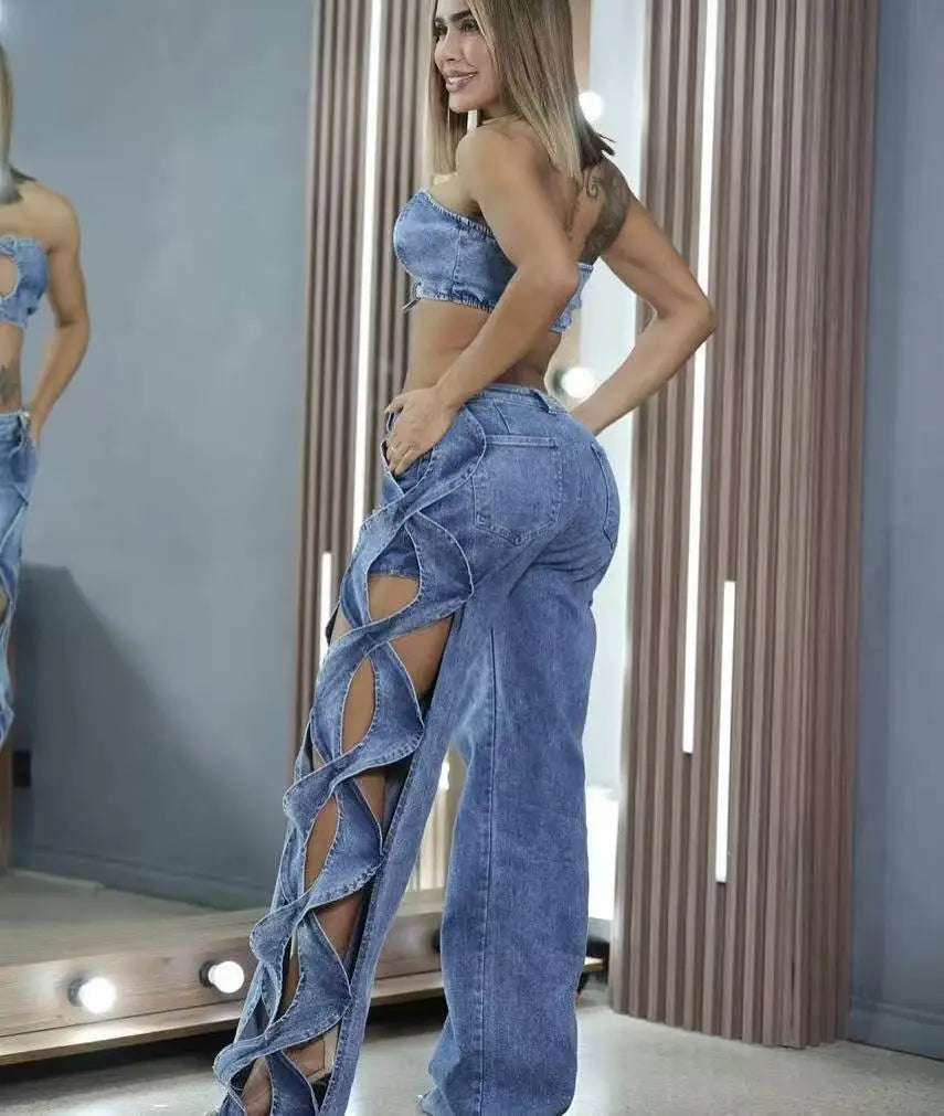 Pantalon Femme Sister Star – Denim à Découpes Latérales & Coupe Skinny Taille Haute
Tailles : S à L
Matière : denim stretch, détails ajourés (side hollow)
Coupe : skinny, taille haute, effet “S line” pour galber FelizShop