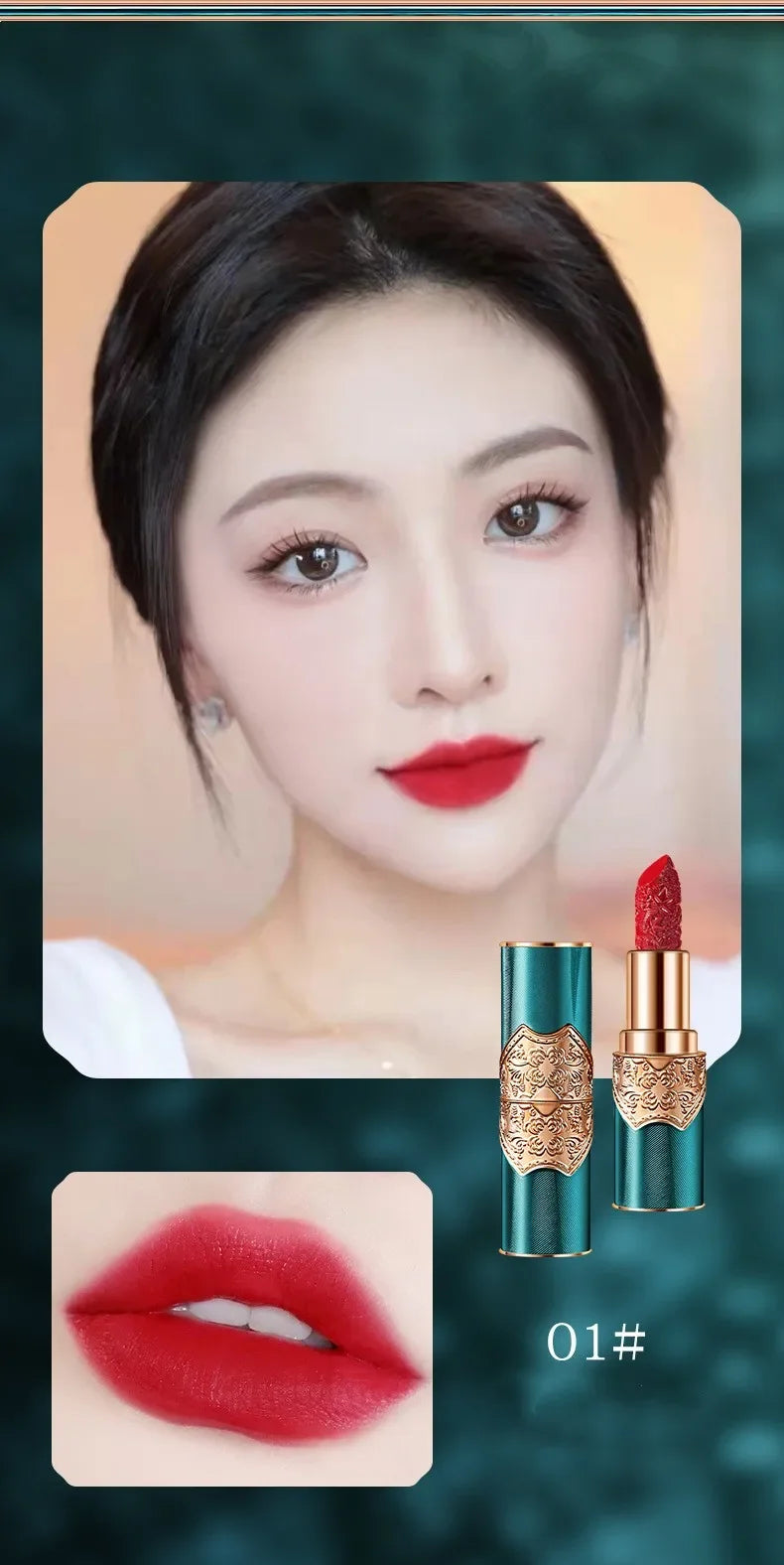 Rouge à Lèvres Gravé Rétro – Rouge Chinois Velours Mat | Waterproof, Non-Transfert & Édition Élégante🚚 Livraison rapide FelizShop