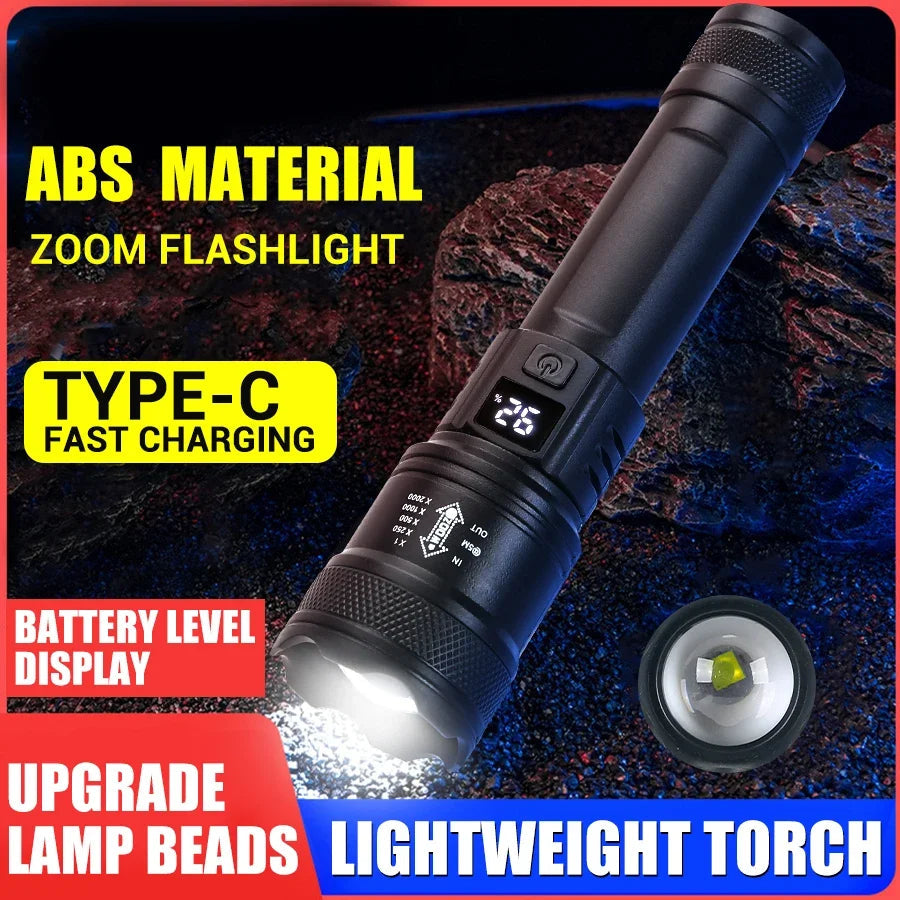 High Strong Power Led Flashlights 2000LM Tactical Torch with Display Light USB Charging Camping Fishing Emergency Zoom Lantern🚚Livraison gratuite rapide et sécurisé FR FelizShop