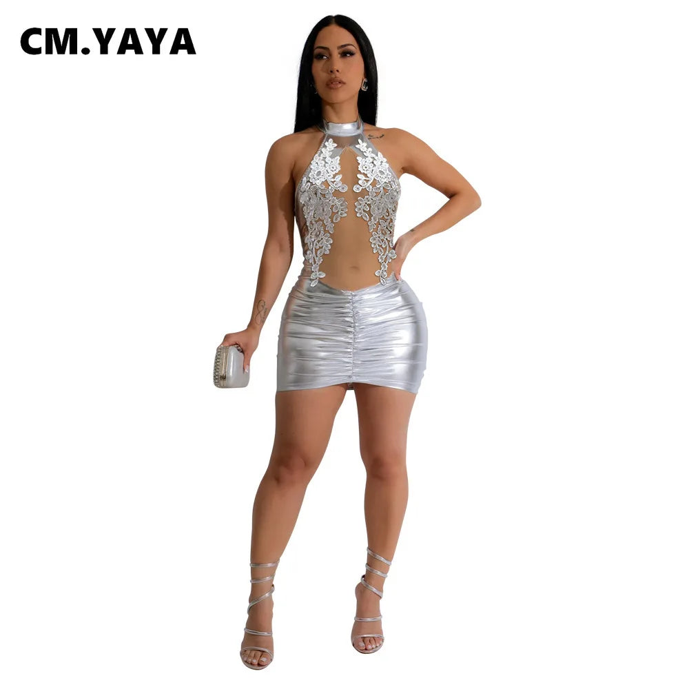 CM.YAYA Women O-neck Mini Dress Sleeveless Mesh See Through Sexy Pencil Dresses Sexy Night Club party Evening Vestidos Summer 🚚 Livraison rapide en 8 à 12 jours ouvrés depuis la France FelizShop