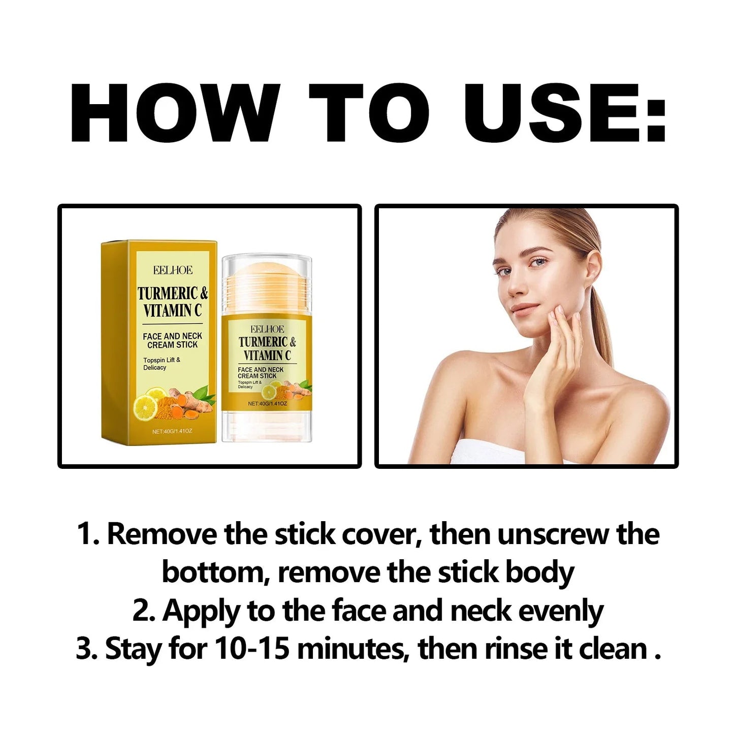 Stick Crème Visage & Cou au Curcuma – Raffermissant, Éclaircissant & Hydratant | Anti-Rides & Anti-Lignes du Cou🚚 Livraison rapide FelizShop