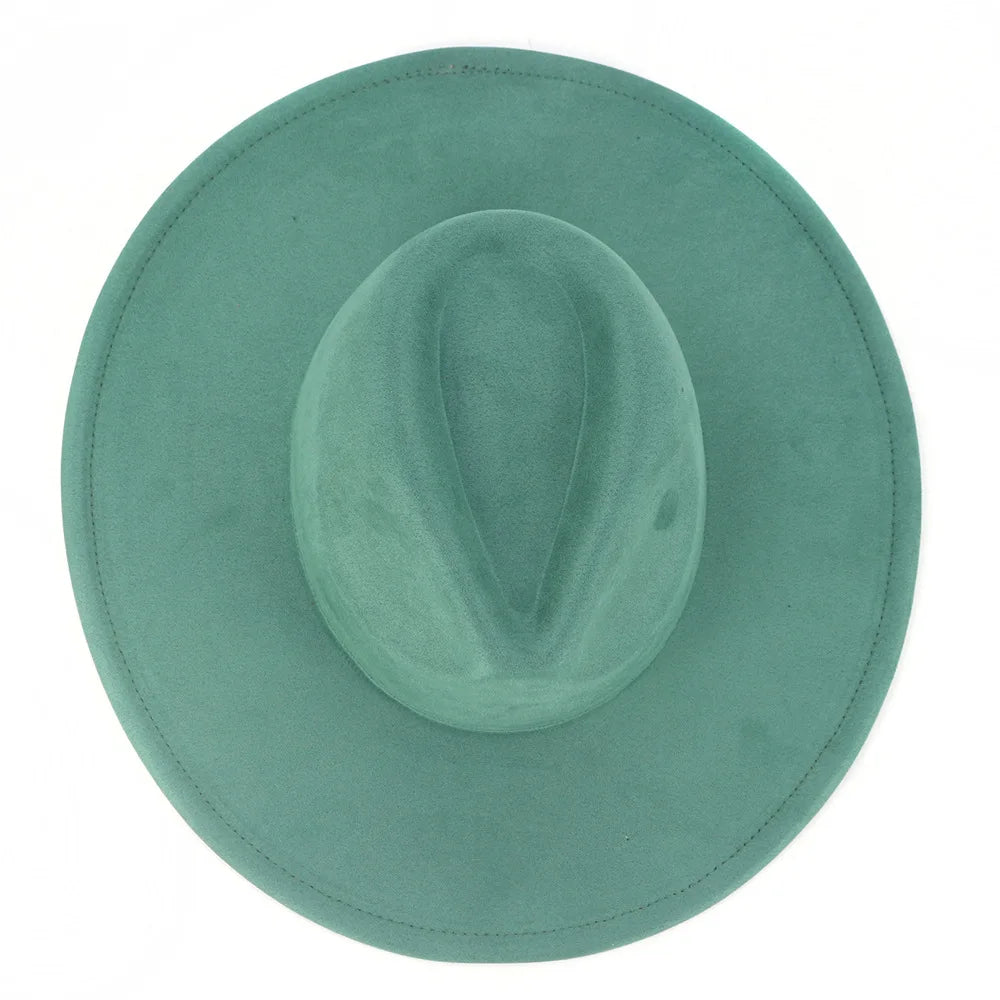 9.5 CM Big Brim Jazz Fedora Hats Men Suede Fabric Heart Top Felt Cap Women Luxury Designer Brand Party Green Fascinator Hats FelizShop