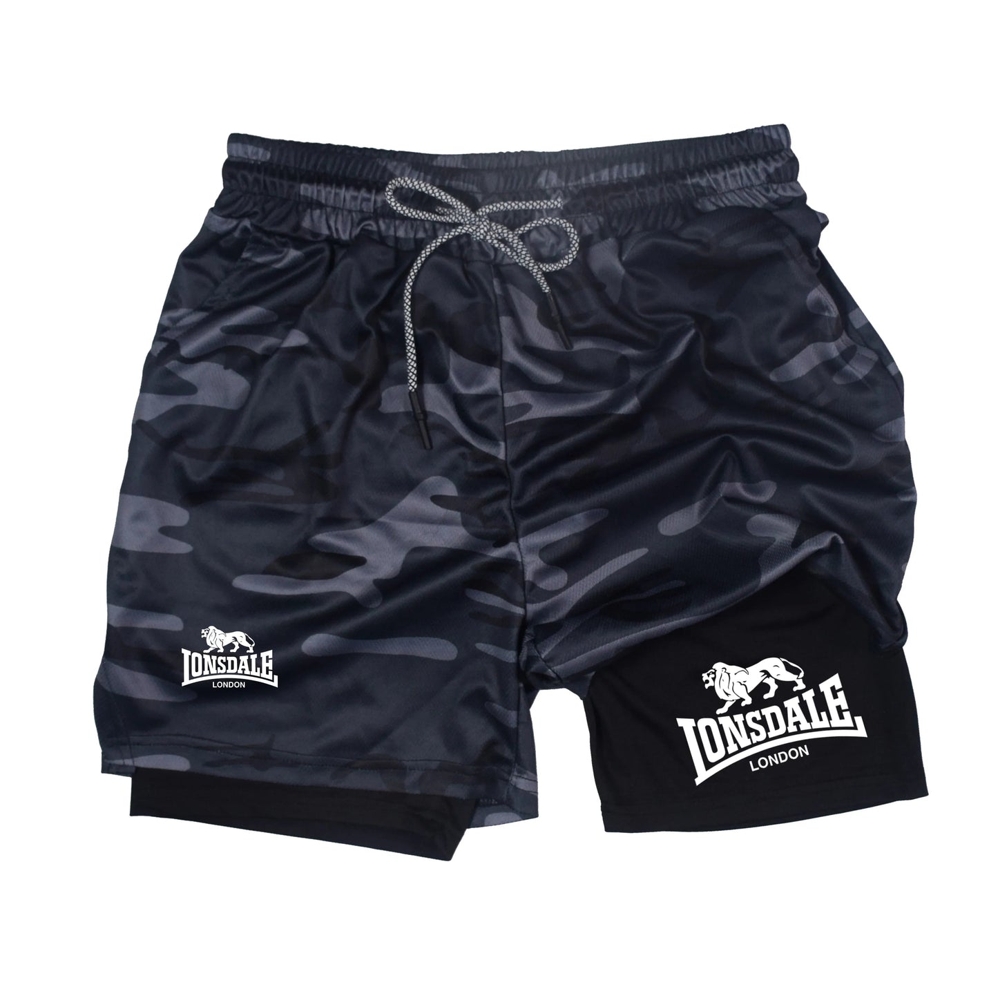2 in 1 Running Shorts Men Workout Lonsdale Compression Shorts with Phone Pocket Towel Loop Summer Sport Athletic Activewear 🚚 Livraison rapide en 8 à 12 jours ouvrés depuis la France FelizShop
