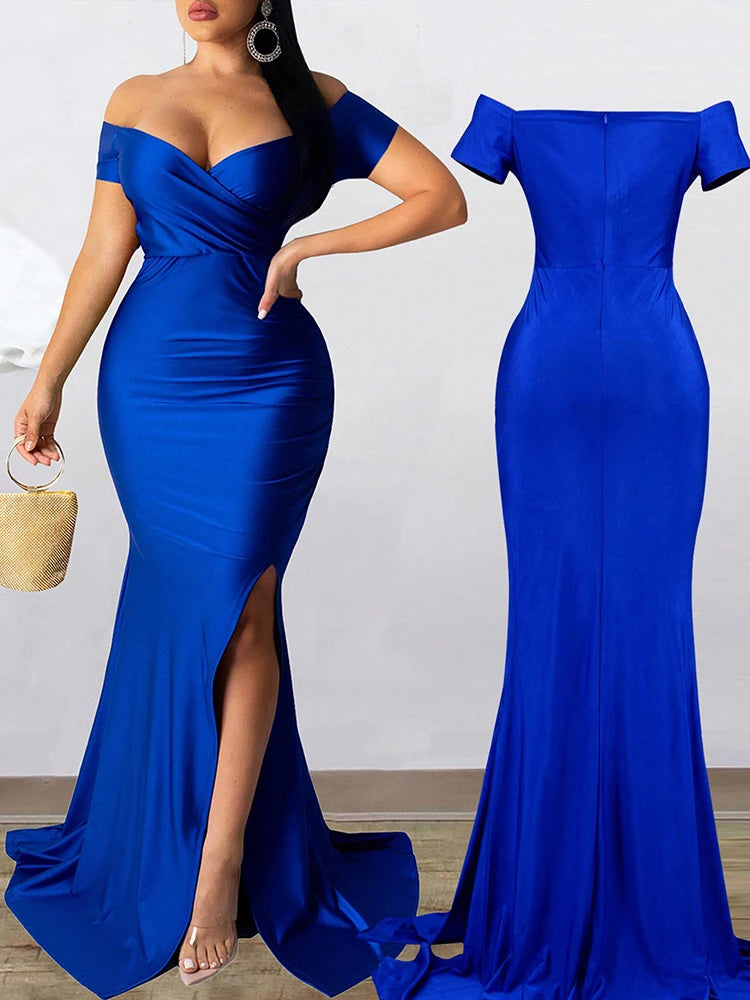 Robe de soirée fendue classique pour femme – Robe longue unie avec manches, élégante pour mariage, demoiselle d'honneur ou soirée. Collection 2025.🚚Livraison gratuite rapide et sécurisé FR FelizShop