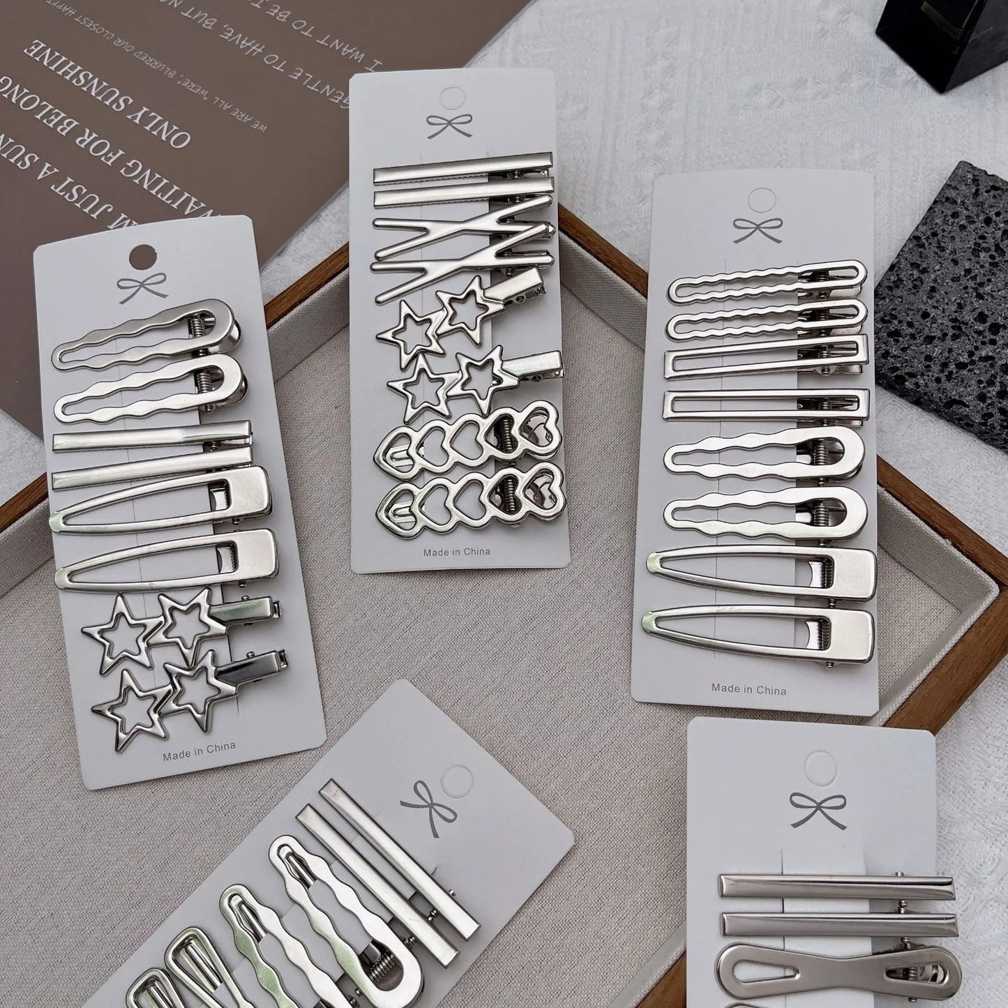 Lot de 8 Barrettes Cheveux Métal Argentées – Style Coréen & Géométrique FelizShop
