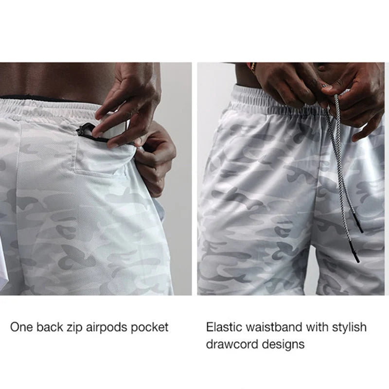 Shorts de compression homme avec poche téléphone — Sports, boucle serviette, entraînement gym — Imprimé été 2 en 1🚚 Livraison rapide en 8 à 12 jours ouvrés depuis la France FelizShop