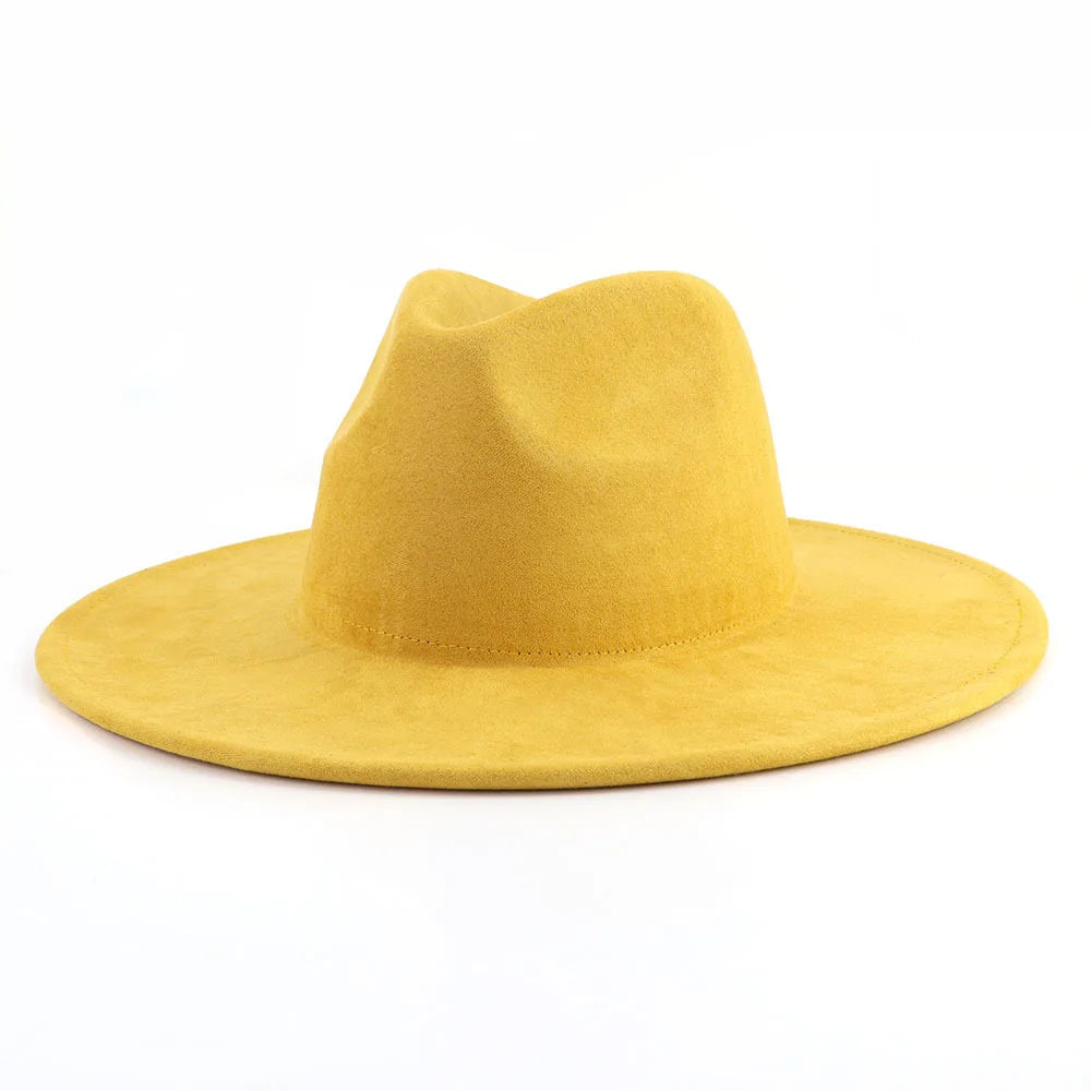 9.5 CM Big Brim Jazz Fedora Hats Men Suede Fabric Heart Top Felt Cap Women Luxury Designer Brand Party Green Fascinator Hats FelizShop