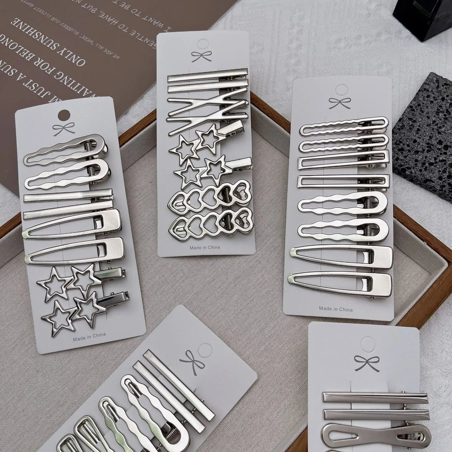 Lot de 8 Barrettes Cheveux Métal Argentées – Style Coréen & Géométrique FelizShop