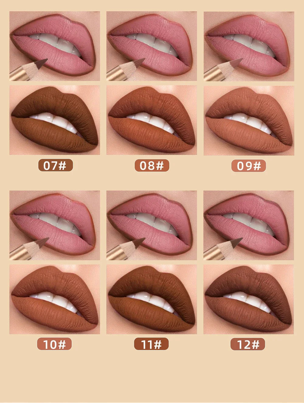 Set 12 Crayons à Lèvres Mat – Waterproof & Longue Tenue | Lip Liner Non-Transfert pour Contour Précis & Maquillage Parfait🚚 Livraison rapide FelizShop