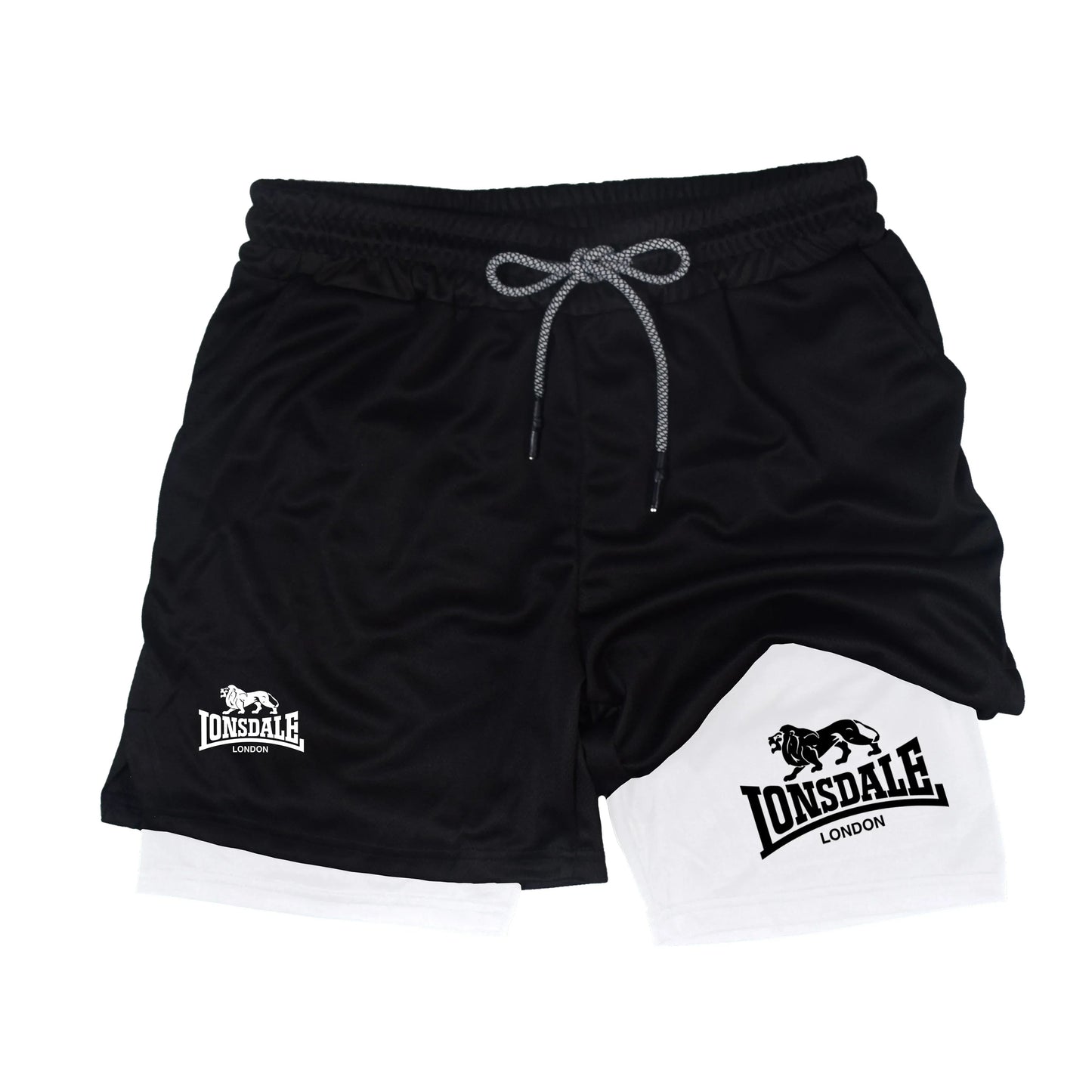 2 in 1 Running Shorts Men Workout Lonsdale Compression Shorts with Phone Pocket Towel Loop Summer Sport Athletic Activewear 🚚 Livraison rapide en 8 à 12 jours ouvrés depuis la France FelizShop