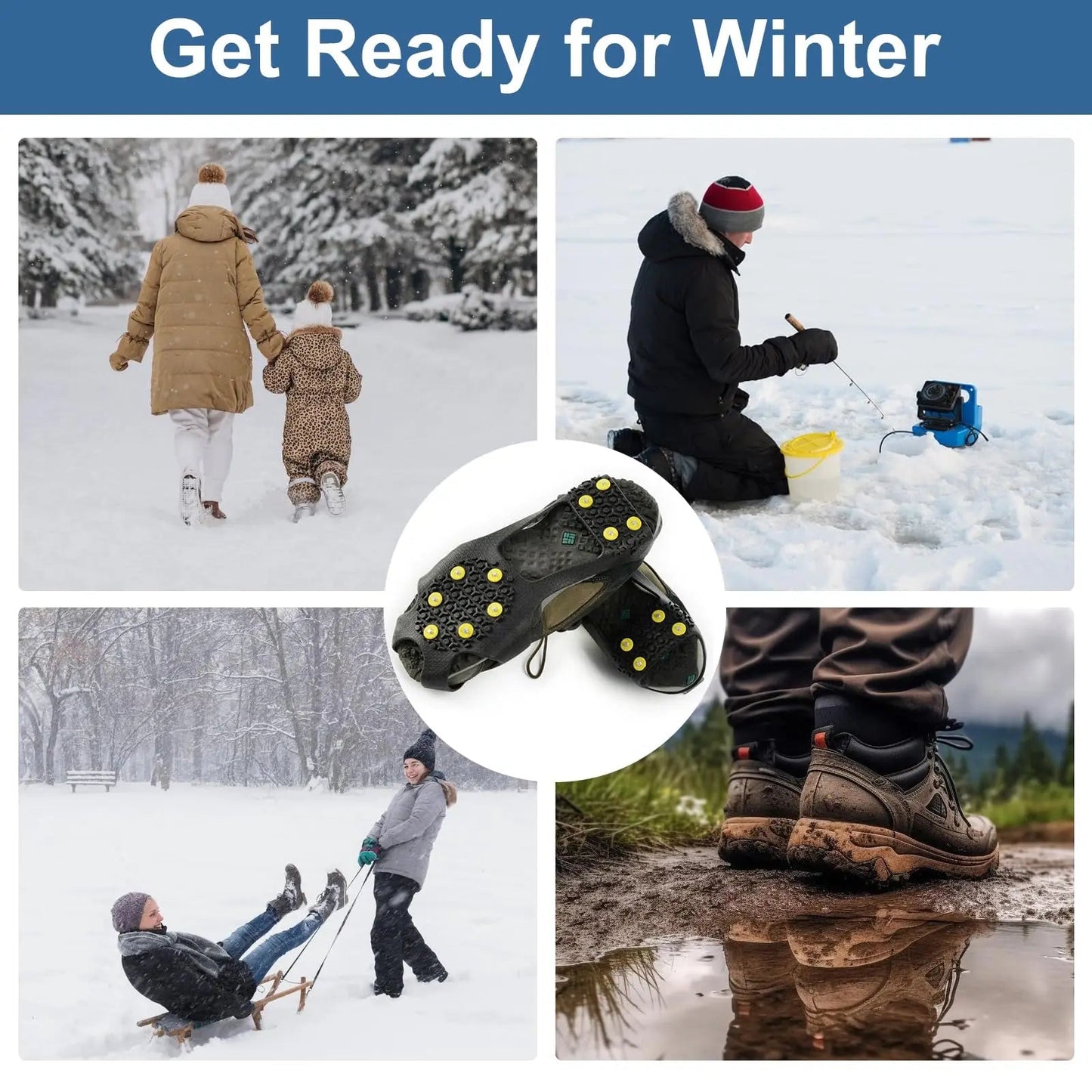 Crampons Antidérapants 10 Pointes – Griffe de Neige Universelle pour Chaussures, Randonnée, Alpinisme et Marche en Extérieur, Unisexe FelizShop
