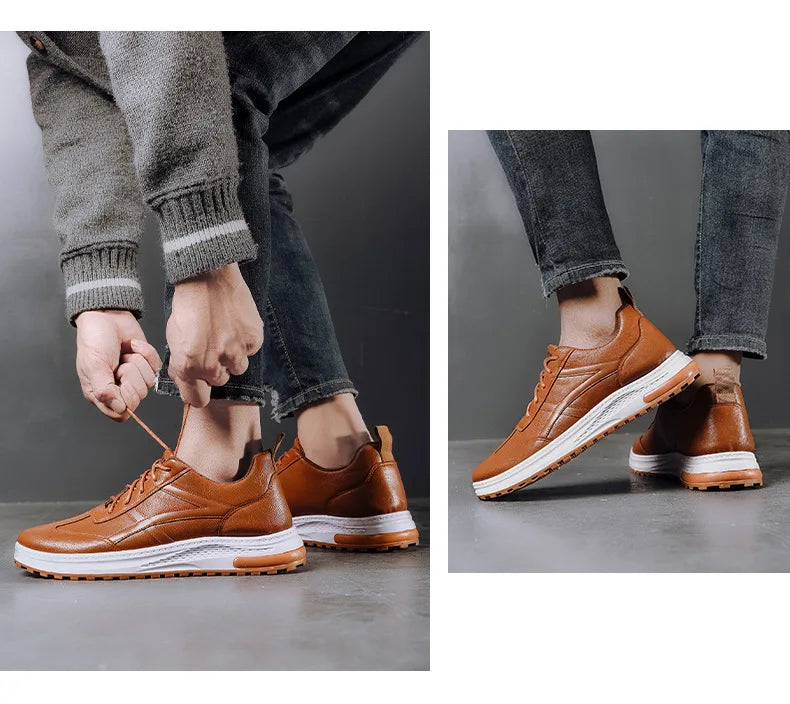 Sneakers en cuir PU pour homme — Chaussures business casual — Baskets respirantes d’extérieur — Mocassins mode pour homme — Chaussures de marche🚚 Livraison rapide FelizShop