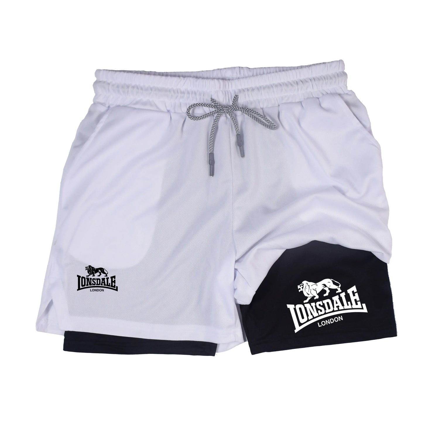 2 in 1 Running Shorts Men Workout Lonsdale Compression Shorts with Phone Pocket Towel Loop Summer Sport Athletic Activewear 🚚 Livraison rapide en 8 à 12 jours ouvrés depuis la France FelizShop