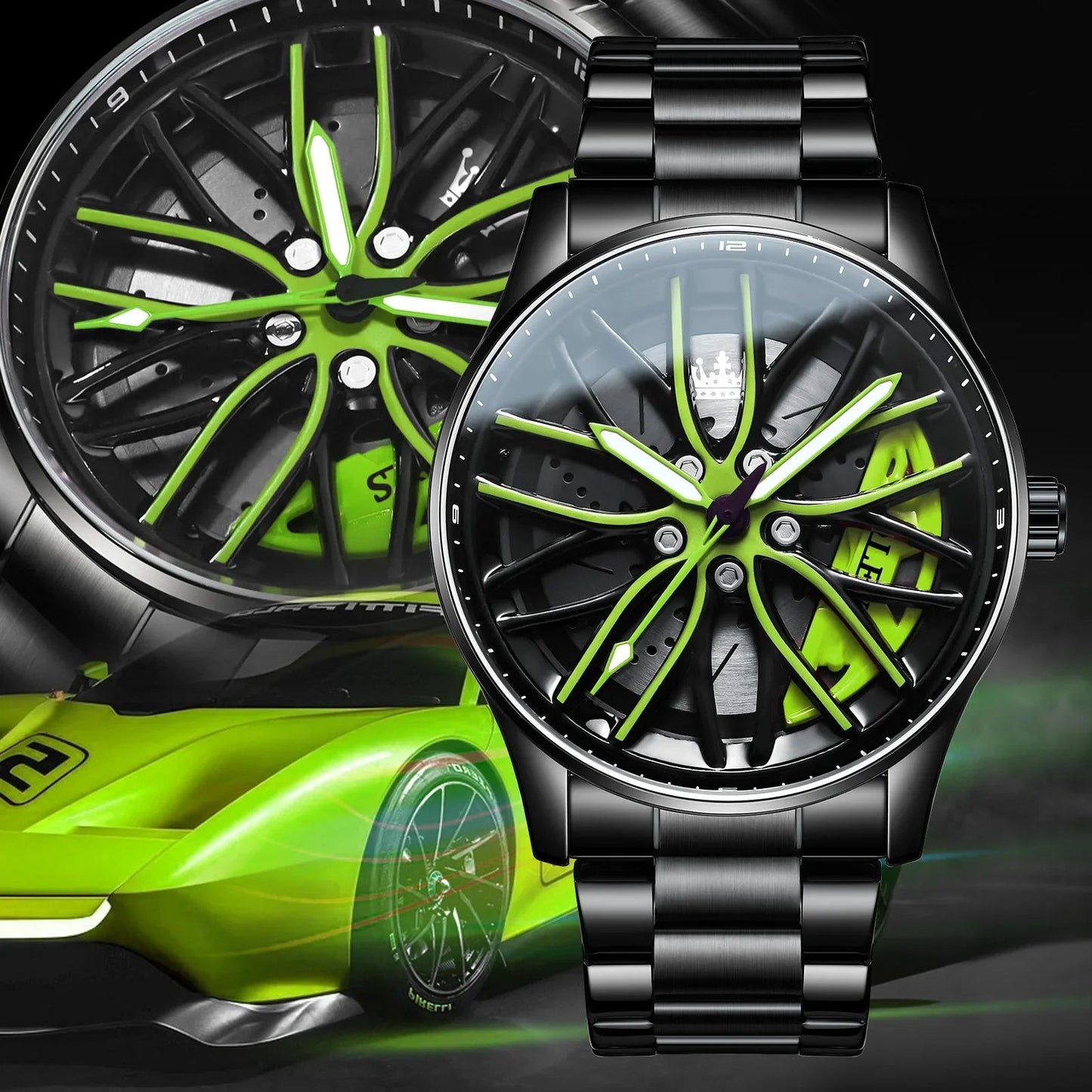 Montre Homme Sport Luxe – Quartz Acier Inoxydable Design Jante de Voiture FelizShop