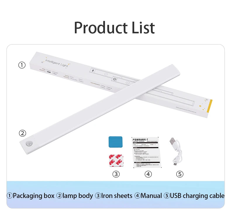 LED Cabinet Light USB Type-C Rechargeable Motion Sensor Led Lamp for Kitchen Wardrobe Cabinet Lighting 20cm/30cm/40cm/50cm/60cm 🚚 Livraison rapide en 8 à 12 jours ouvrés depuis la France FelizShop