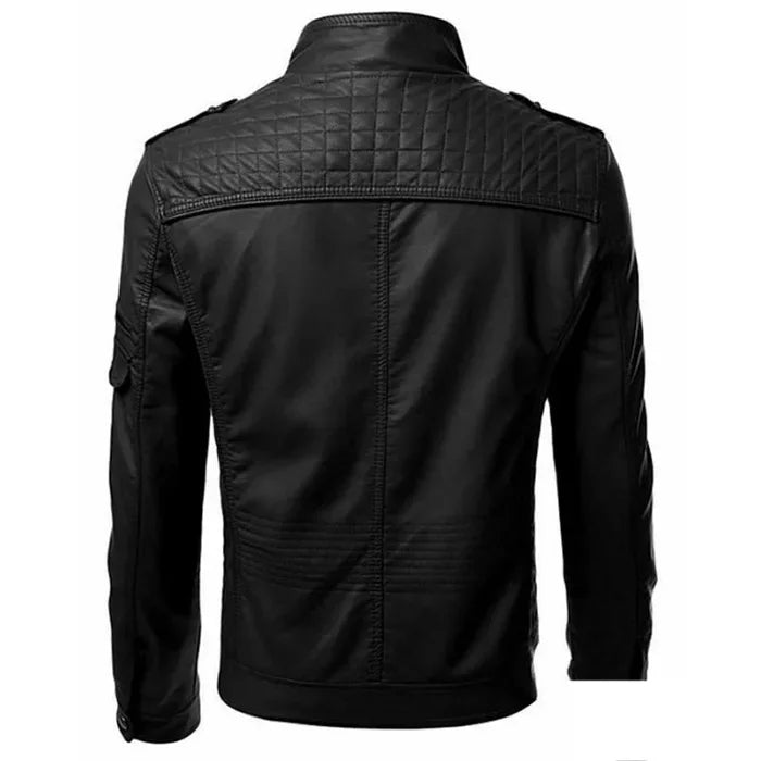 Men's Black Faux Leather Biker Jacket - Slim Fit Vintage Style Motorcycle PU Leather Jacket FelizShop